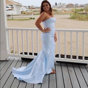 Sherri Hill sky blue strapless prom dress